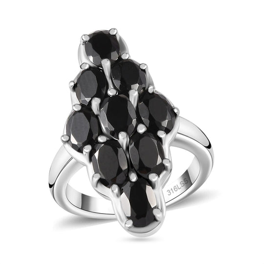 Schwarzer Spinell Ring Edelstahl ca. 5,09 ct