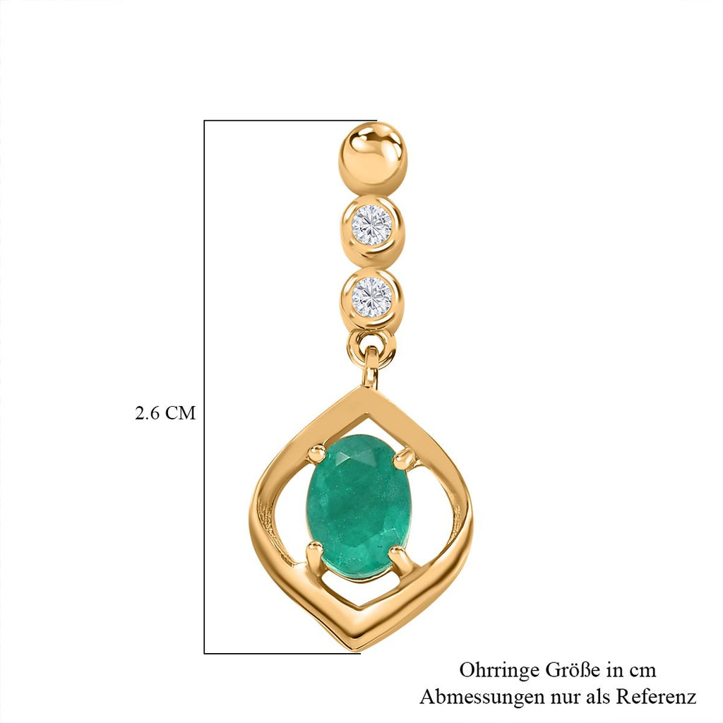 Smaragd-Triplette-Quarz, Weißer Zirkon Ohrringe 925 Silber vergoldet ca. 1,96 ct.