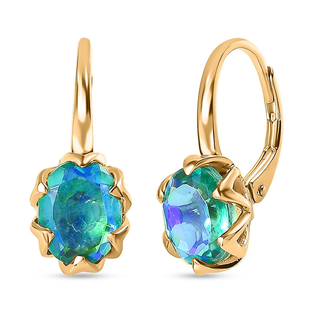 Pfau Quarz Triplette Ohrringe 925 Silber 750 Gelbgold Vermeil ca. 3,50 ct.
