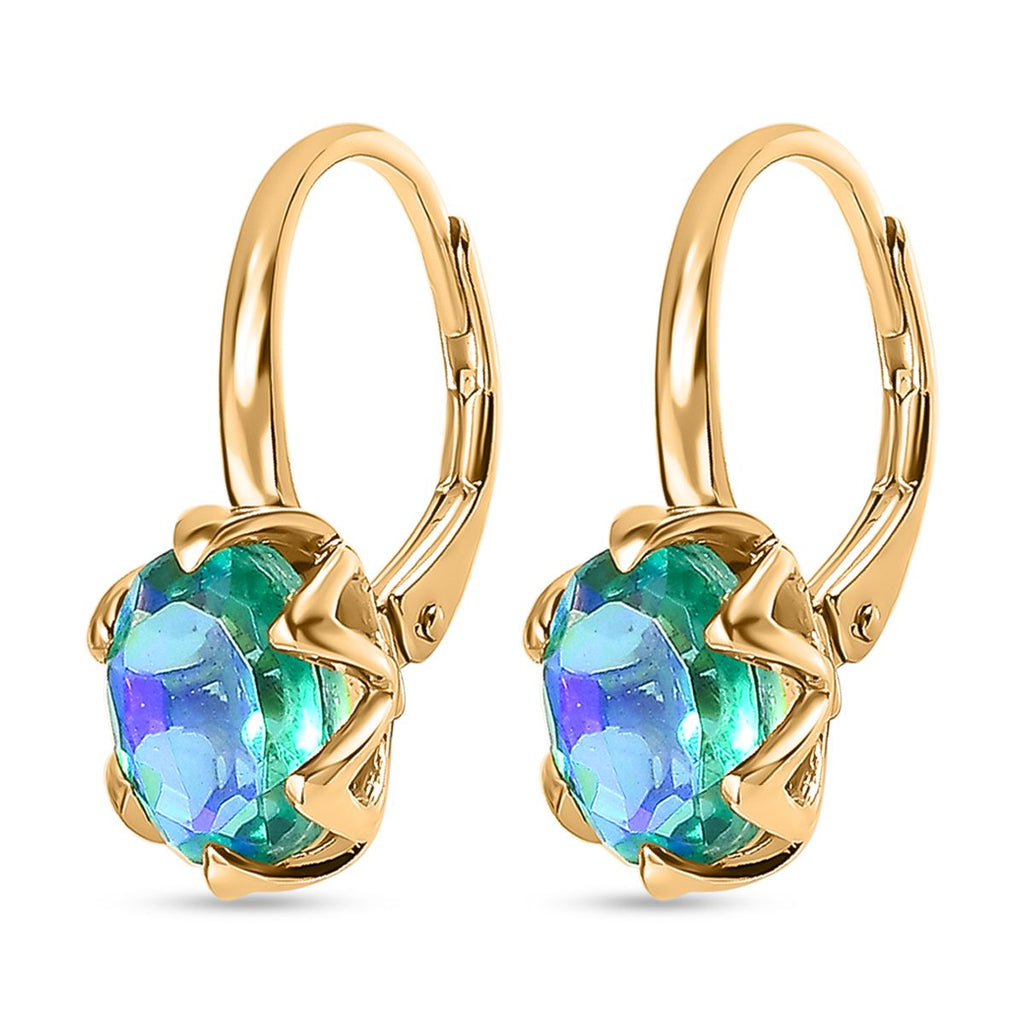 Pfau Quarz Triplette Ohrringe 925 Silber 750 Gelbgold Vermeil ca. 3,50 ct.