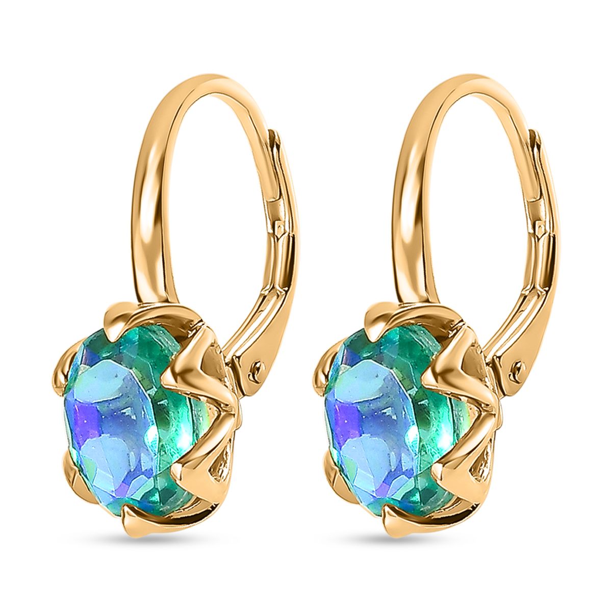 Pfau Quarz Triplette Ohrringe 925 Silber 750 Gelbgold Vermeil ca. 3,50 ct.