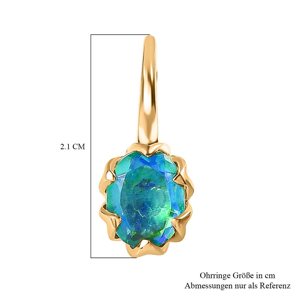 Pfau Quarz Triplette Ohrringe 925 Silber 750 Gelbgold Vermeil ca. 3,50 ct.
