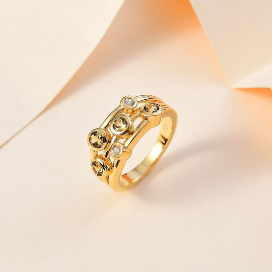 AA Natürlicher goldener Tansanit, Weißer Zirkon Ring, 925 Silber, 750 Gelbgold Vermeil (Größe 20.00), ca. 0.55 ct
