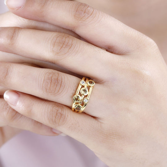AA Natürlicher goldener Tansanit, Weißer Zirkon Ring, 925 Silber, 750 Gelbgold Vermeil (Größe 20.00), ca. 0.55 ct