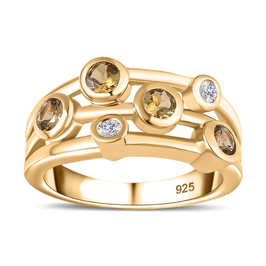 AA Natürlicher goldener Tansanit, Weißer Zirkon Ring, 925 Silber, 750 Gelbgold Vermeil (Größe 20.00), ca. 0.55 ct