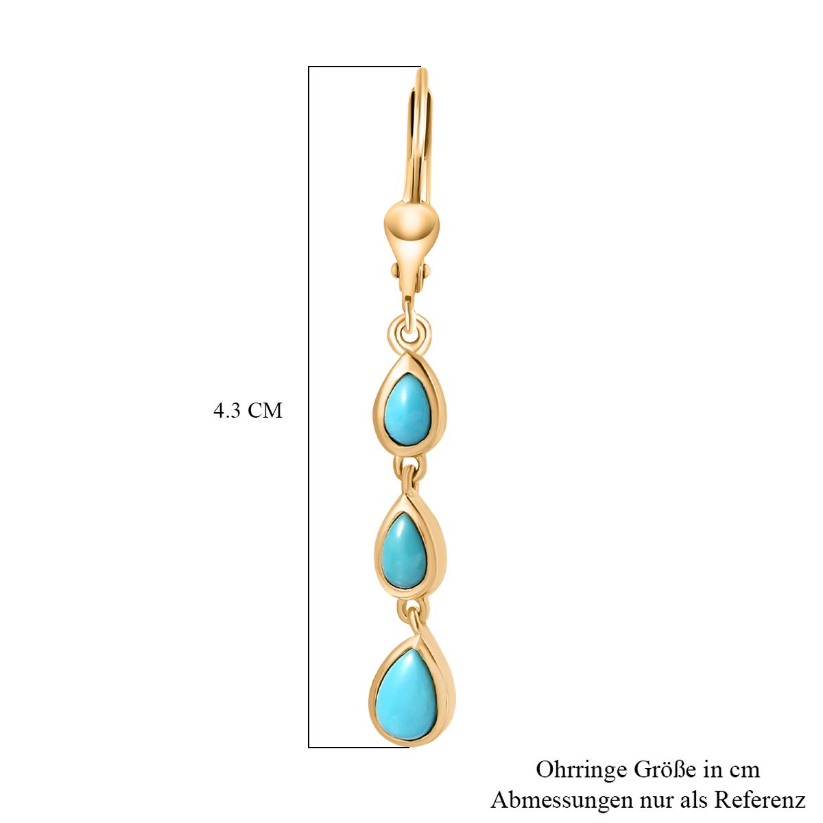 AA Sleeping Beauty Türkis Ohrringe 925 Silber 750 Gelbgold Vermeil ca. 1,62 ct.