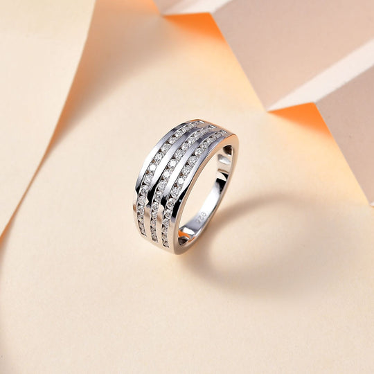 Moissanit Ring 925 Silber rhodiniert (Größe 19.00) ca. 0,98 ct