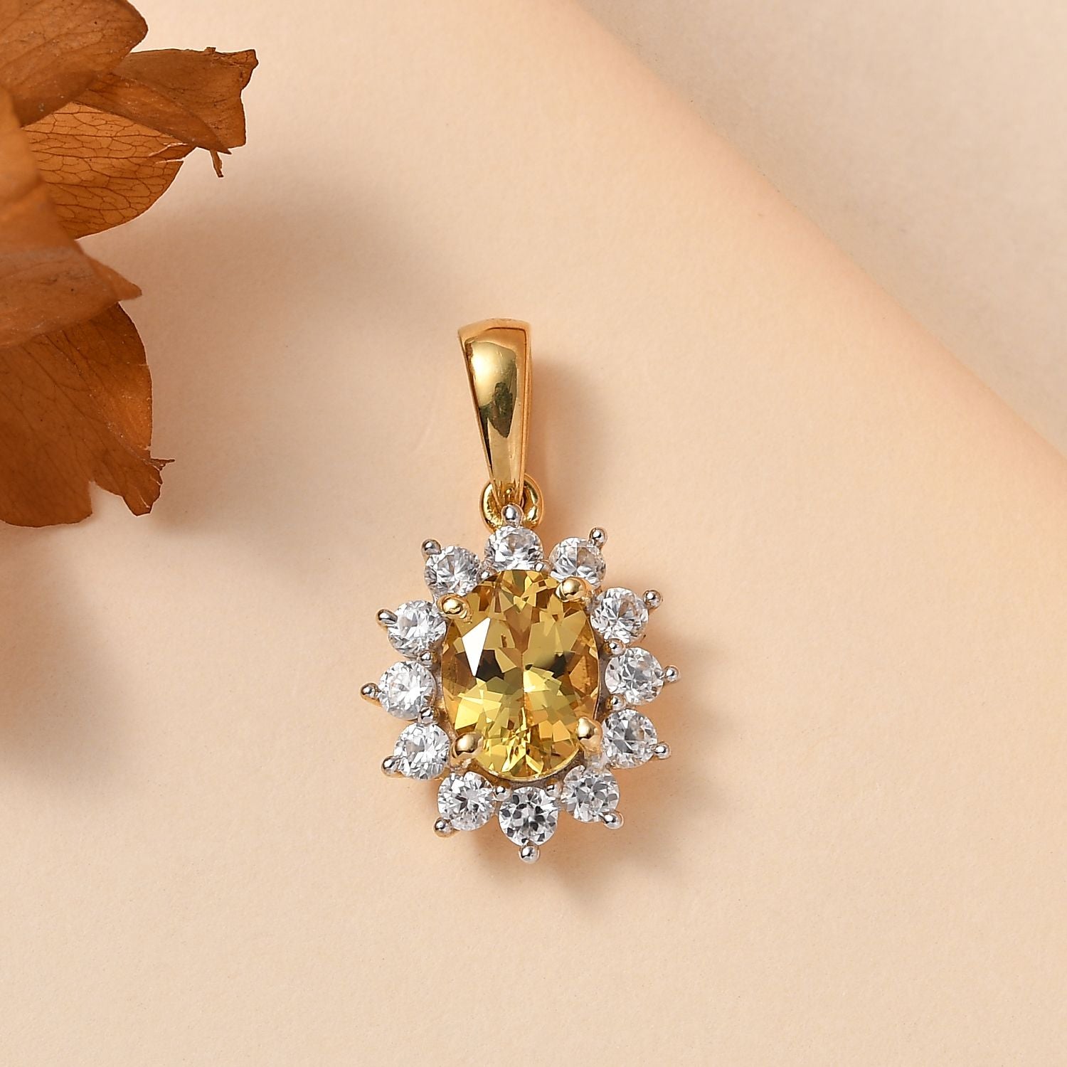 AA Premium Brasilianischer Heliodor, Weißer Zirkon Anhänger 925 Silber 750 Gelbgold Vermeil ca. 1,97 ct.