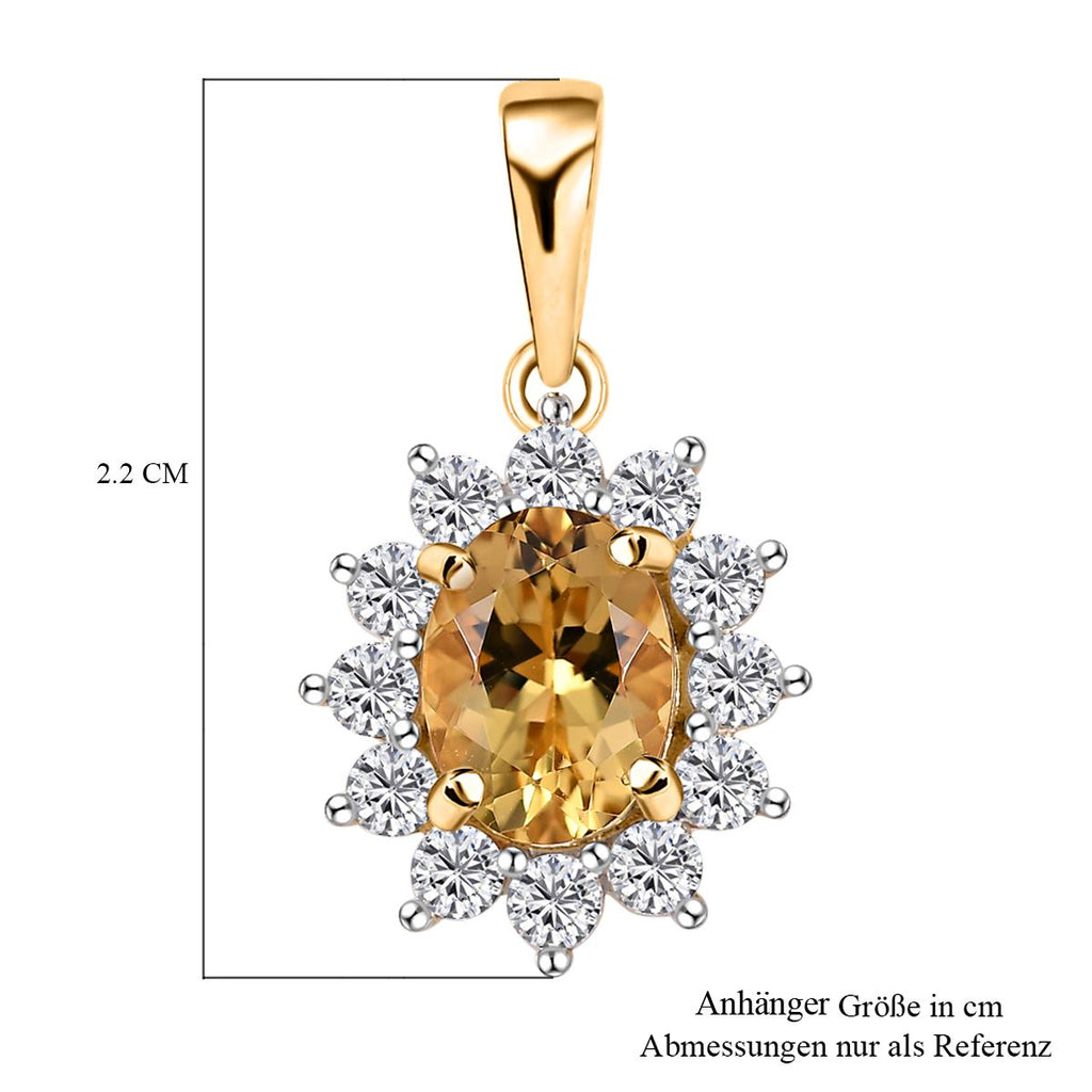 AA Premium Brasilianischer Heliodor, Weißer Zirkon Anhänger 925 Silber 750 Gelbgold Vermeil ca. 1,97 ct.