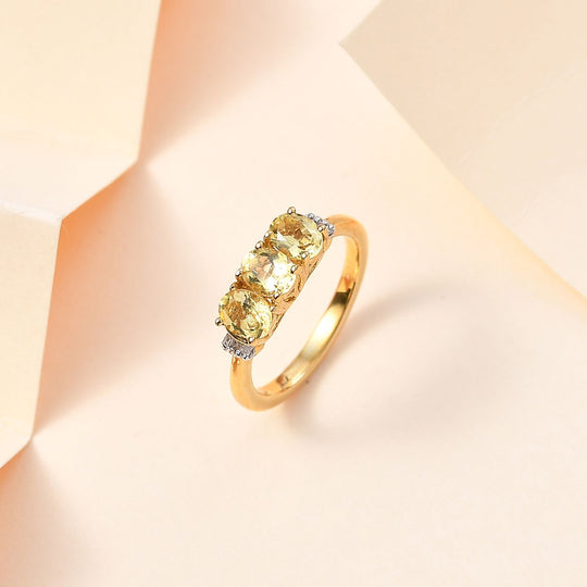 AA Premium Brasilianischer Heliodor, Weißer Diamant Ring, 925 Silber, 750 Gelbgold Vermeil (Größe 21.00), ca. 1.13 ct