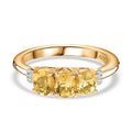 AA Premium Brasilianischer Heliodor, Weißer Diamant Ring, 925 Silber, 750 Gelbgold Vermeil (Größe 21.00), ca. 1.13 ct