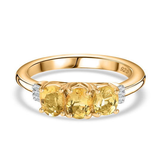 AA Premium Brasilianischer Heliodor, Weißer Diamant Ring, 925 Silber, 750 Gelbgold Vermeil (Größe 21.00), ca. 1.13 ct