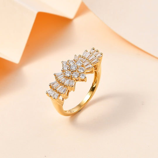 Moissanit Ring, 925 Silber 750 Gelbgold Vermeil (Größe 19.00) ca. 1.12 ct