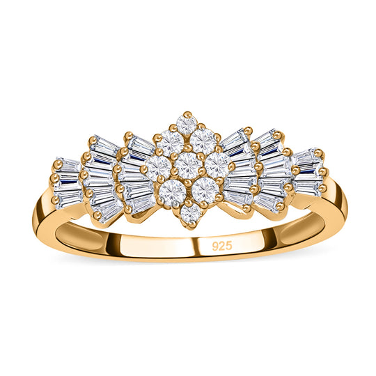 Moissanit Ring, 925 Silber 750 Gelbgold Vermeil (Größe 19.00) ca. 1.12 ct