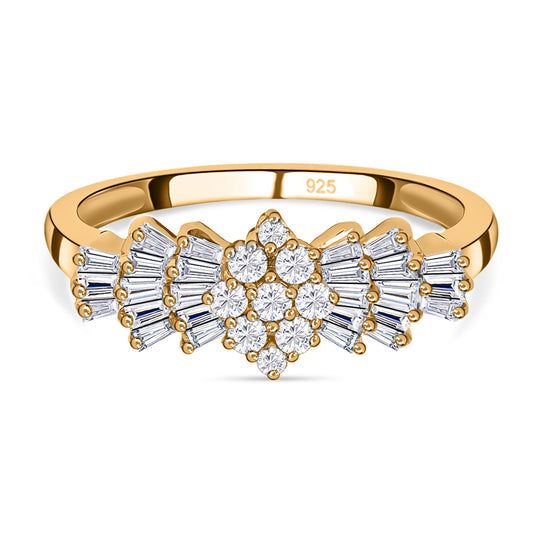 Moissanit Ring, 925 Silber 750 Gelbgold Vermeil (Größe 19.00) ca. 1.12 ct