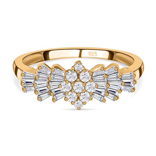 Moissanit Ring, 925 Silber 750 Gelbgold Vermeil (Größe 19.00) ca. 1.12 ct