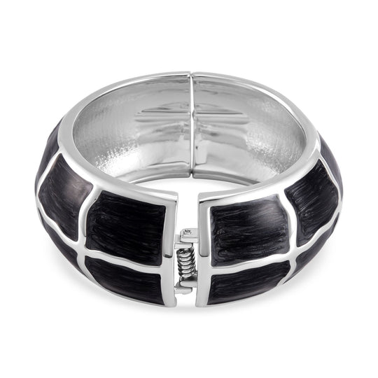 Emaillierter Gitternetz-Muster-Armreif, ca. 18 cm, ca. 87,60g Schwarz