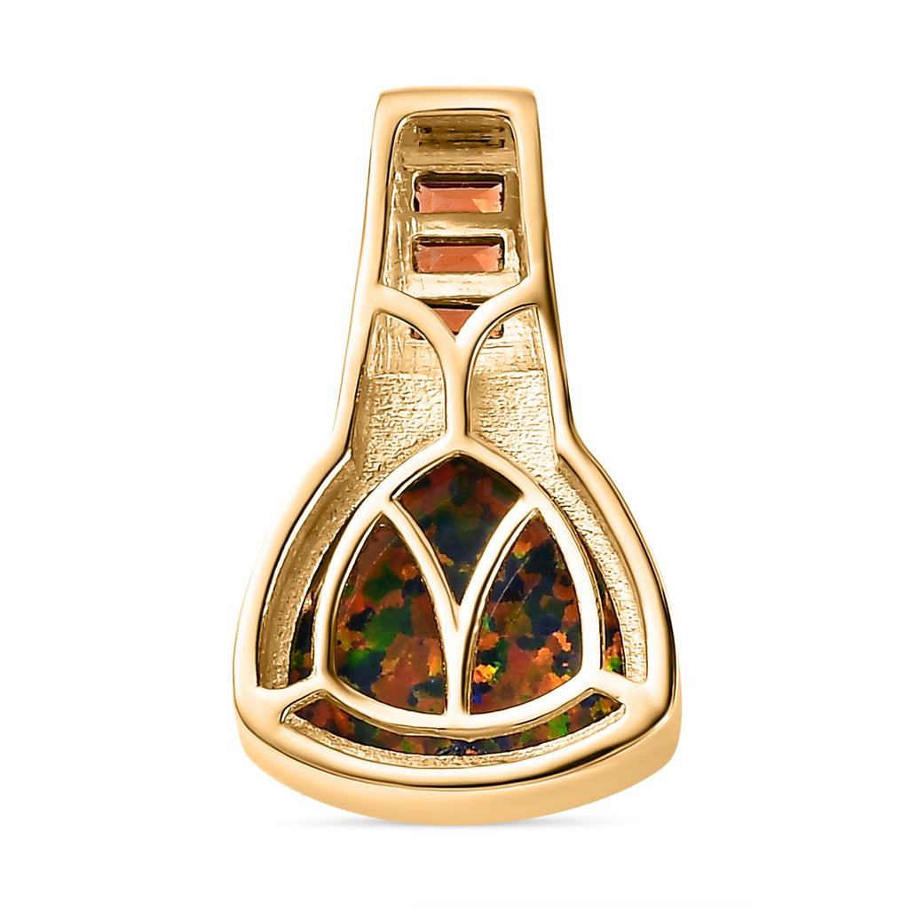 Labor erstellt schwarzen Opal, Roter Granat Anhänger 925 Silber 750 Gelbgold Vermeil ca. 2,03 ct.