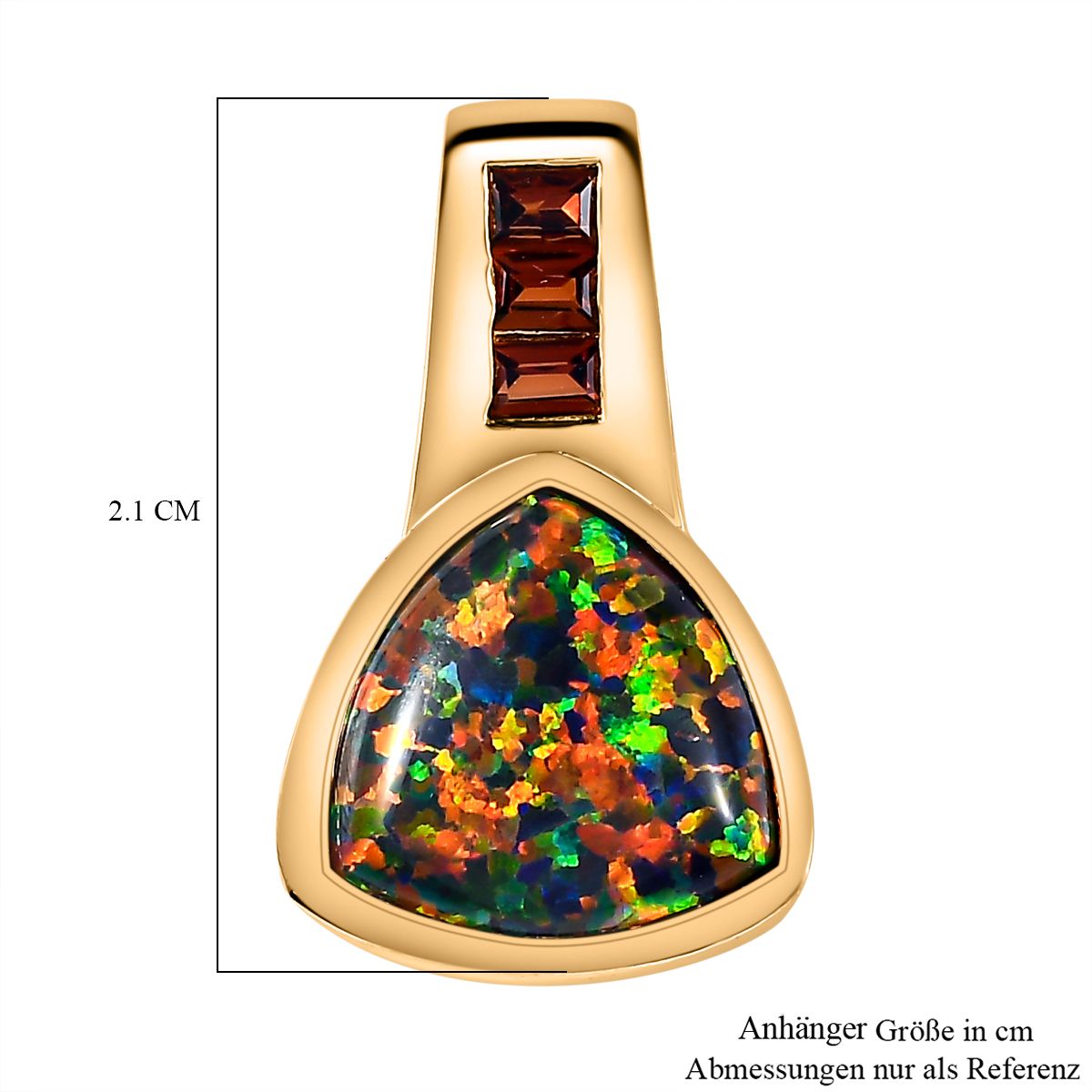 Labor erstellt schwarzen Opal, Roter Granat Anhänger 925 Silber 750 Gelbgold Vermeil ca. 2,03 ct.