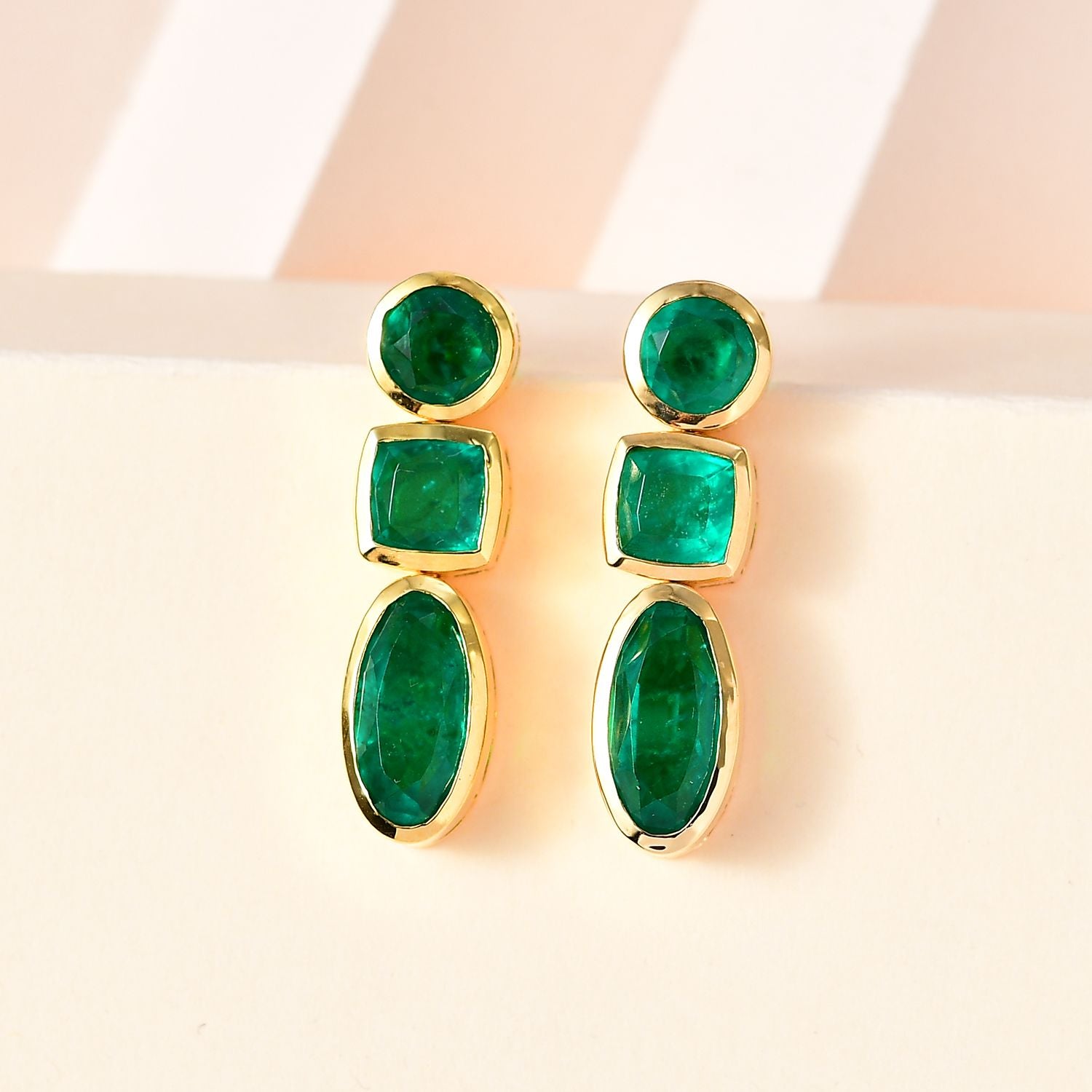 Smaragd-Triplette-Quarz Ohrringe 925 Silber 750 Gelb Vermeil ca. 9,48 ct.