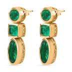 Smaragd-Triplette-Quarz Ohrringe 925 Silber 750 Gelb Vermeil ca. 9,48 ct.