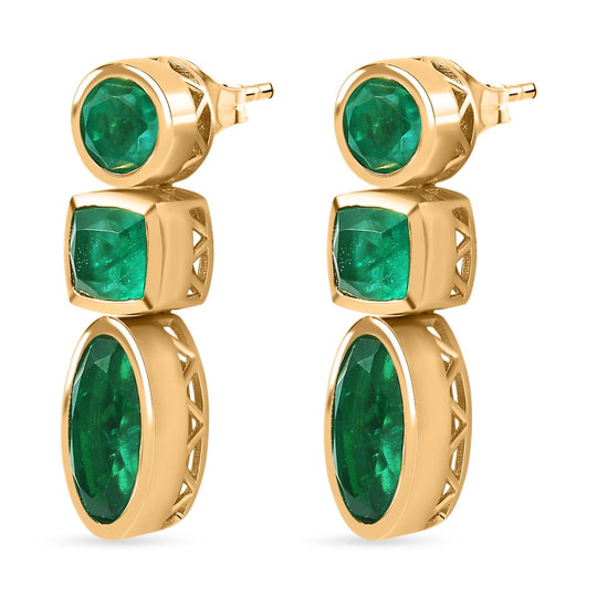 Smaragd-Triplette-Quarz Ohrringe 925 Silber 750 Gelb Vermeil ca. 9,48 ct.