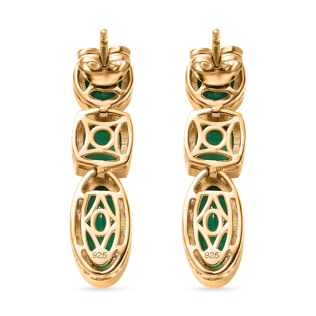 Smaragd-Triplette-Quarz Ohrringe 925 Silber 750 Gelb Vermeil ca. 9,48 ct.