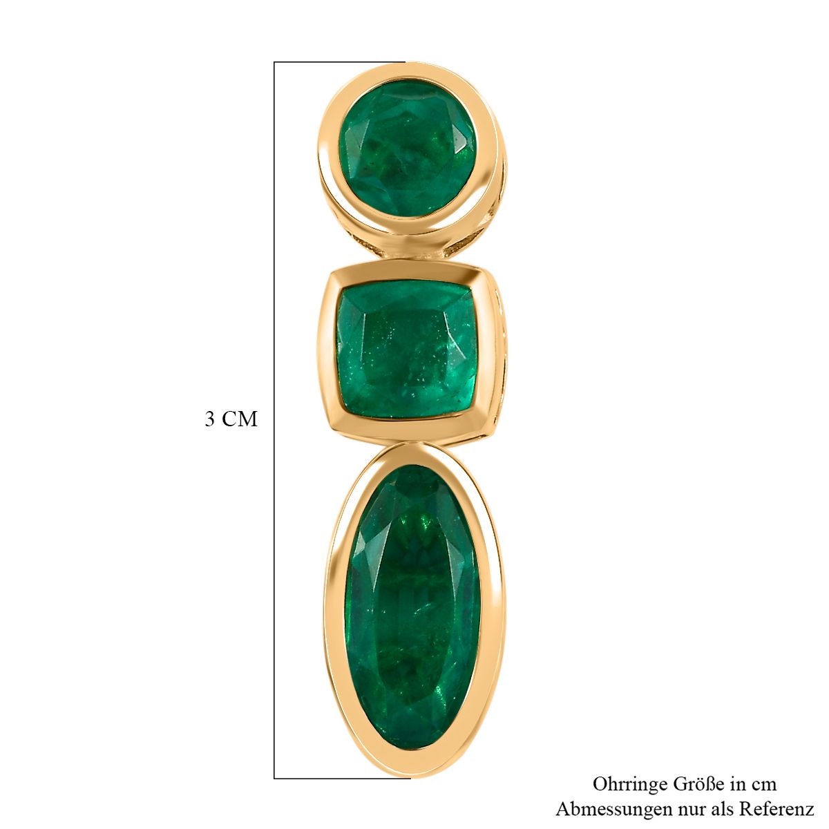 Smaragd-Triplette-Quarz Ohrringe 925 Silber 750 Gelb Vermeil ca. 9,48 ct.