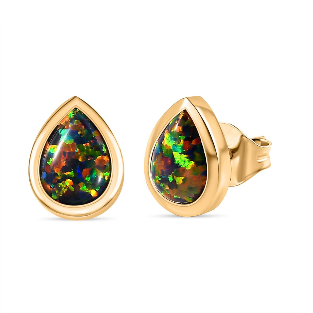 Labor erstellt schwarzen Opal Ohrringe 925 Silber 750 Gelbgold Vermeil ca. 1,09 ct.