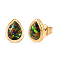 Labor erstellt schwarzen Opal Ohrringe 925 Silber 750 Gelbgold Vermeil ca. 1,09 ct.