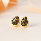Labor erstellt schwarzen Opal Ohrringe 925 Silber 750 Gelbgold Vermeil ca. 1,09 ct.