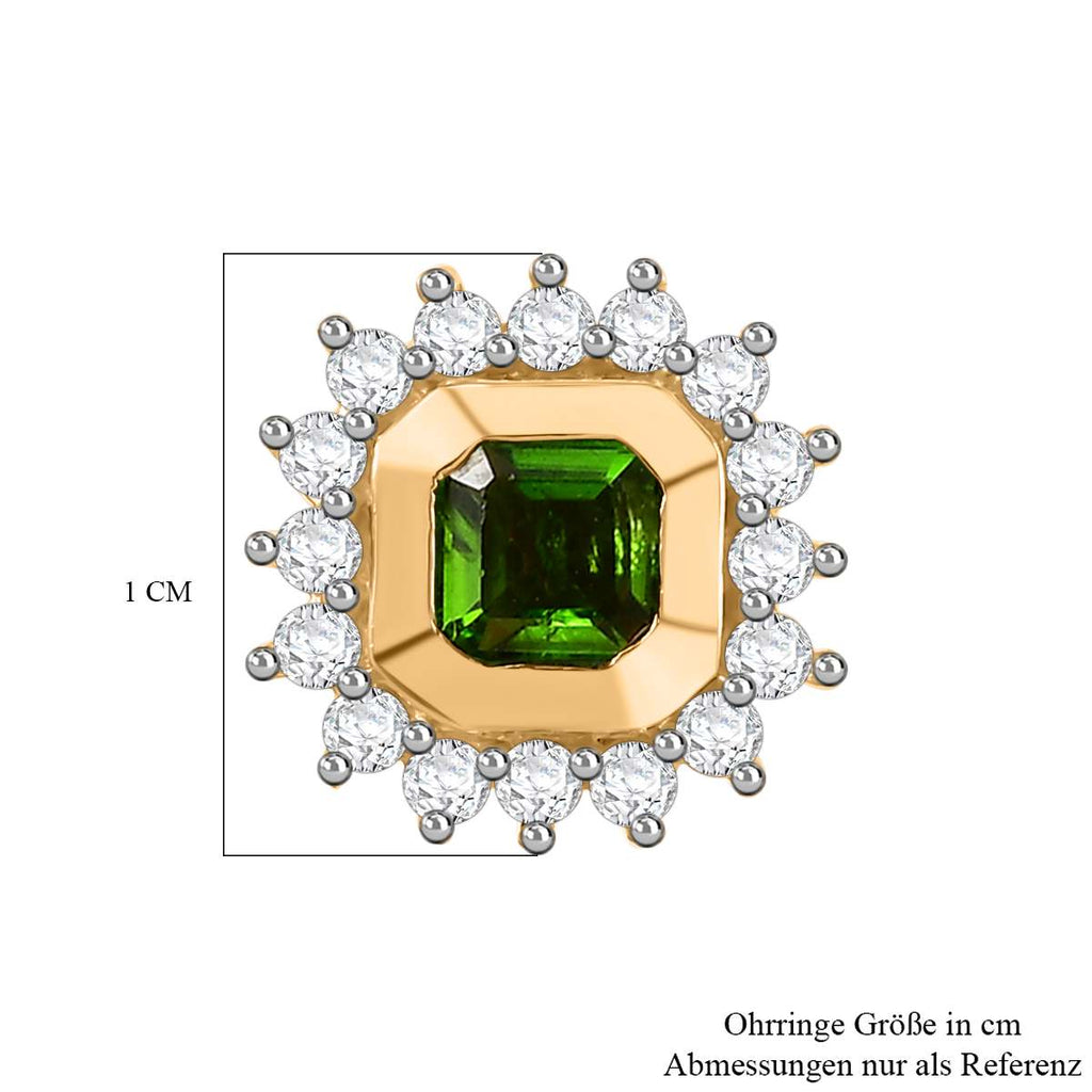 Natürlicher Chromdiopsid, Weißer Zirkon Ohrringe 925 Silber vergoldet ca. 1,19 ct.