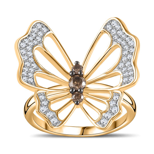 Natürlicher Champagner Diamant Ring 925 Silber Gelbgold Vermeil (Größe 18.00) ca. 0.51 ct