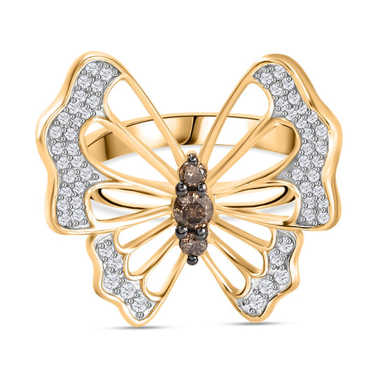 Natürlicher Champagner Diamant Ring 925 Silber Gelbgold Vermeil (Größe 18.00) ca. 0.51 ct