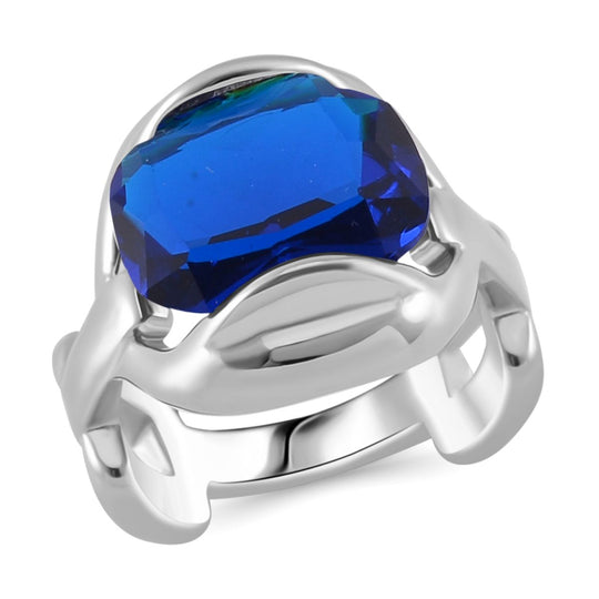 Blauer Kristall Ring, 316L Edelstahl, (Größe 17.00)