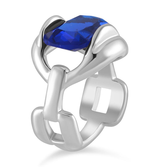 Blauer Kristall Ring, 316L Edelstahl, (Größe 17.00)