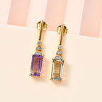 Prasiolite, Rose De France Amethyst Ohrringe 925 Silber 750 Gelbgold Vermeil ca. 5,33 ct.