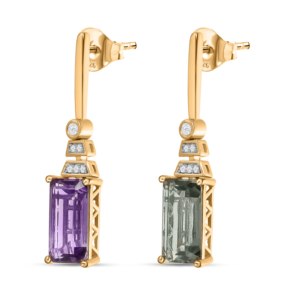 Prasiolite, Rose De France Amethyst Ohrringe 925 Silber 750 Gelbgold Vermeil ca. 5,33 ct.
