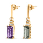 Prasiolite, Rose De France Amethyst Ohrringe 925 Silber 750 Gelbgold Vermeil ca. 5,33 ct.
