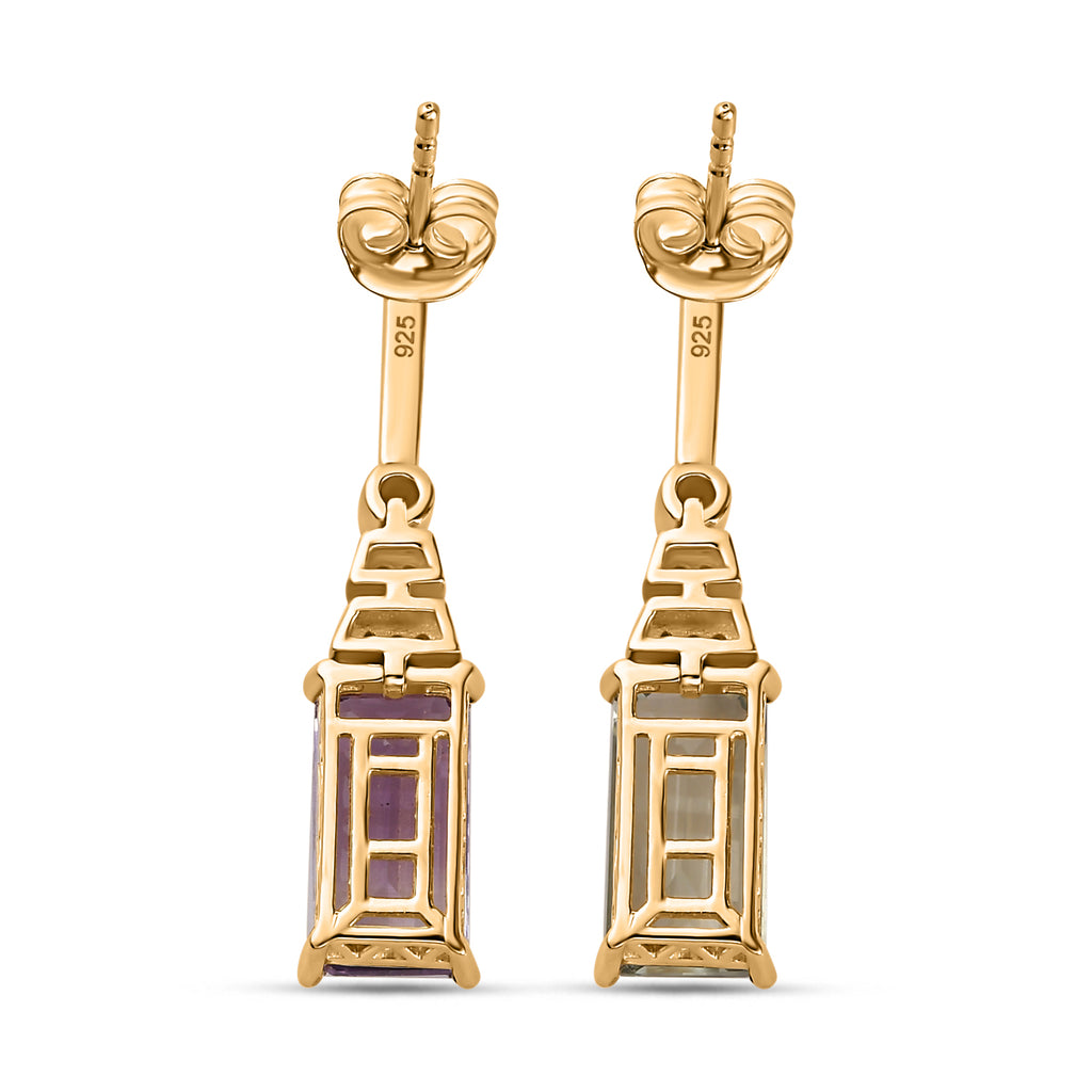 Prasiolite, Rose De France Amethyst Ohrringe 925 Silber 750 Gelbgold Vermeil ca. 5,33 ct.