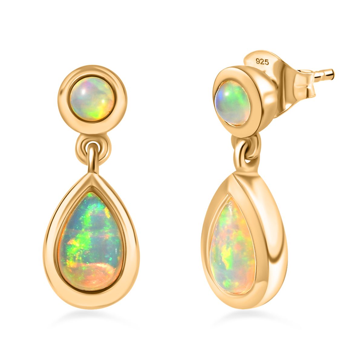 AA Natürlicher, äthiopischer Welo Opal Ohrringe 925 Silber 750 Gelbgold Vermeil ca. 1,33 ct.