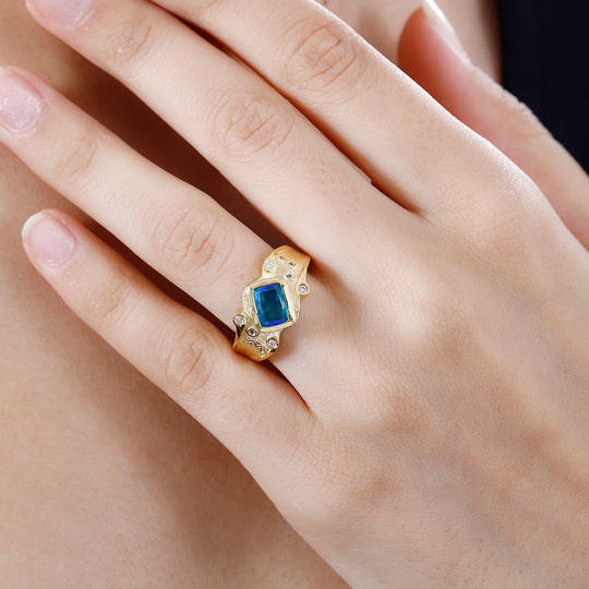 Pfau Quarz Triplette, Weißer Zirkon Ring 925 Silber 750 Gelbgold Vermeil (Größe 17.00) ca. 1,79 ct
