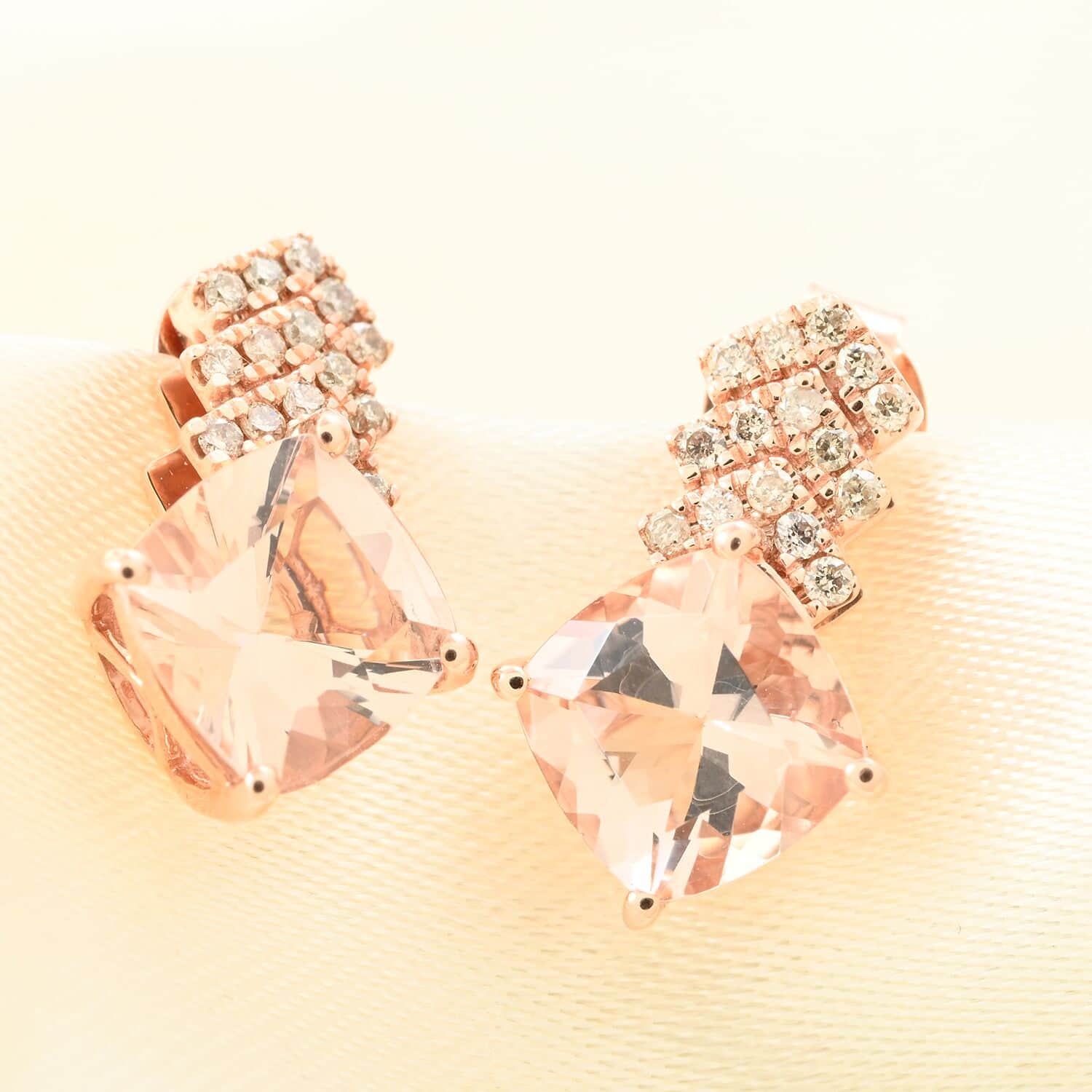 AAA Rosa Morganit, Weißer Diamant Ohrringe  417 Rosa Gold ca. 2.70 ct
