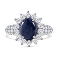 Diffundierter Stern blauer Saphir, Moissanit Ring, 925 Silber rhodiniert (Größe 19.00) ca. 7.90 ct
