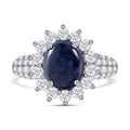 Diffundierter Stern blauer Saphir, Moissanit Ring, 925 Silber rhodiniert (Größe 19.00) ca. 7.90 ct