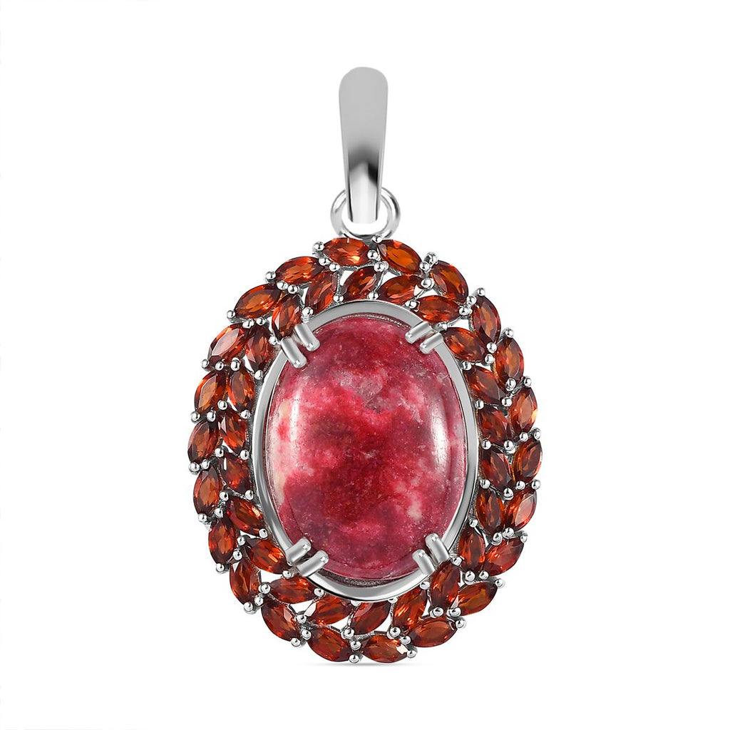 AA Thulit, Roter Granat Anhänger 925 Silber rhodiniert ca. 23,69 ct.