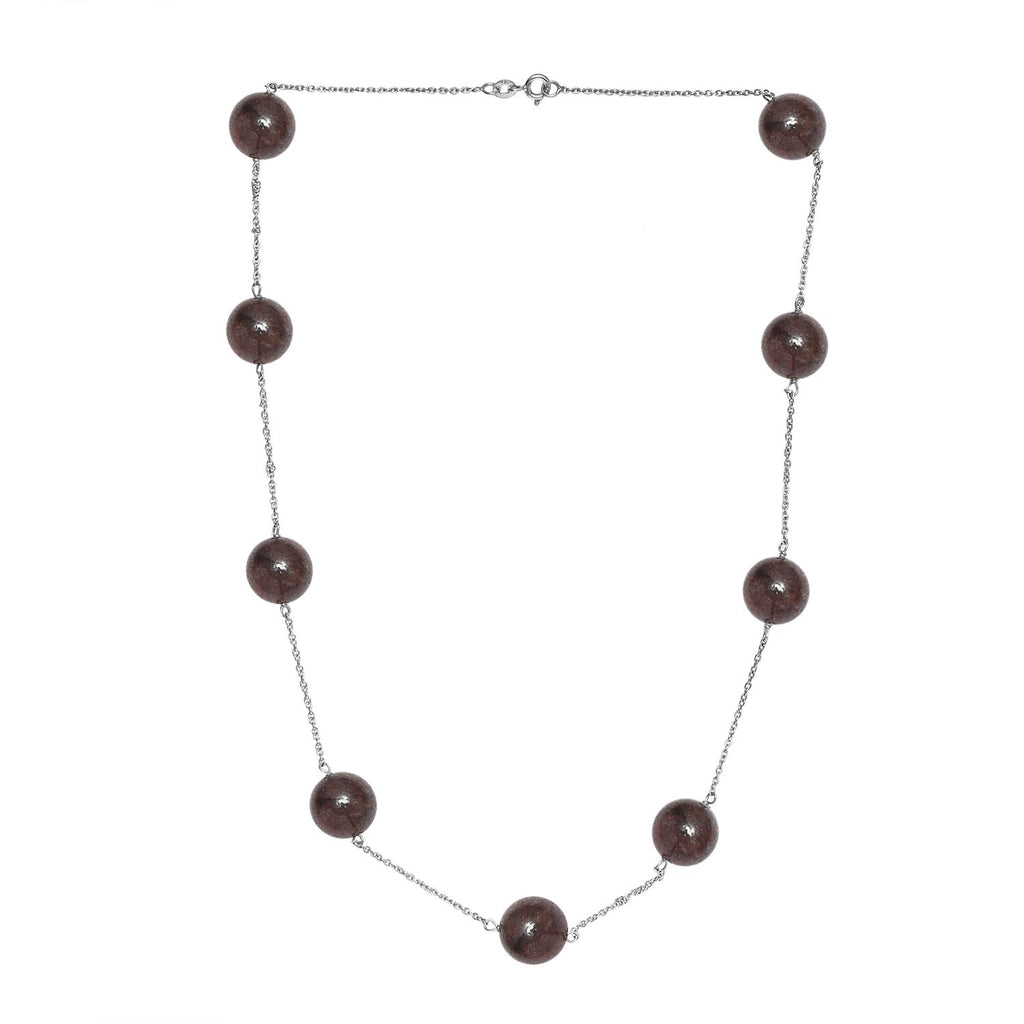 Mosambik Granat Halskette ca. 50 cm 925 Silber rhodiniert ca. 40,00 ct.