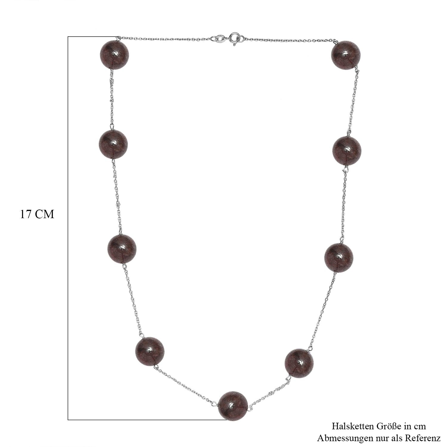 Mosambik Granat Halskette ca. 50 cm 925 Silber rhodiniert ca. 40,00 ct.