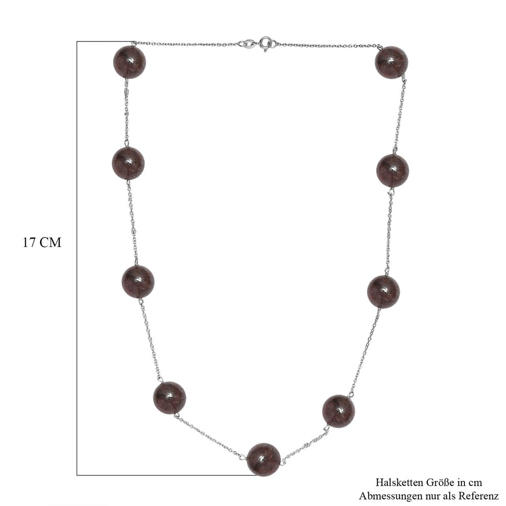 Mosambik Granat Halskette ca. 50 cm 925 Silber rhodiniert ca. 40,00 ct.