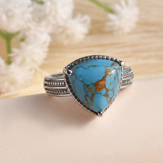 Blauer Türkis Ring, 316L Edelstahl (Größe 19.00) ca. 5.08 ct